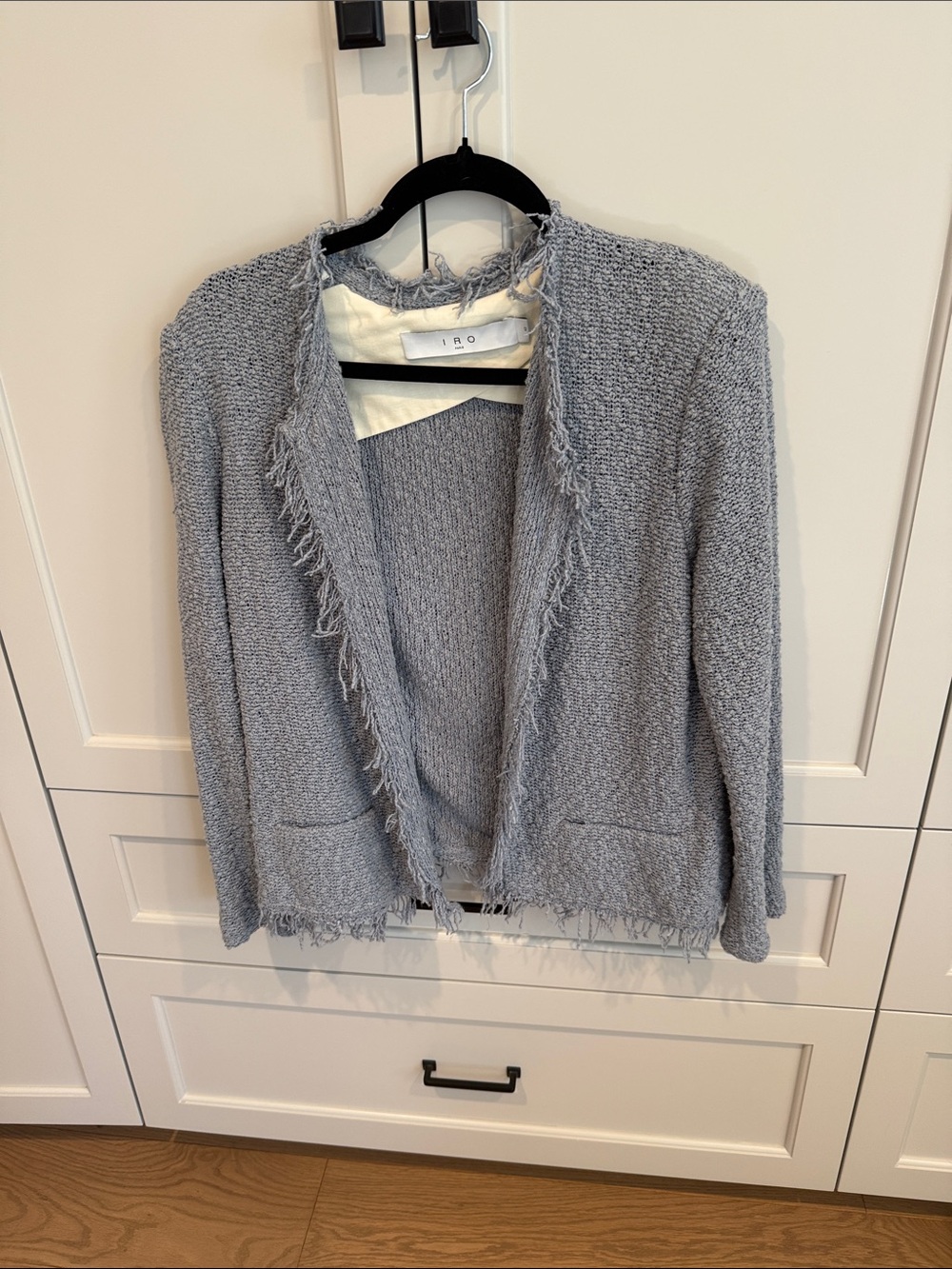 IRO Gray Fringed Open-Front Cardigan